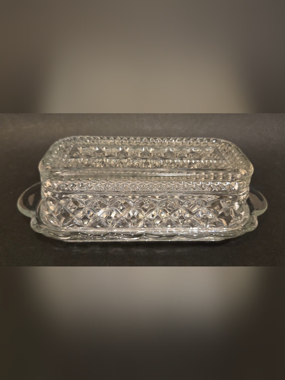 Vintage Anchor Hocking Wexford Clear Pressed Glass Butter Dish with Lid